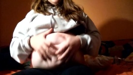 bbw teengainercutie stuffed belly + tight shirt