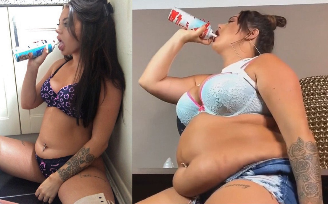 Chubby stuffs herself with cake expands fan photo