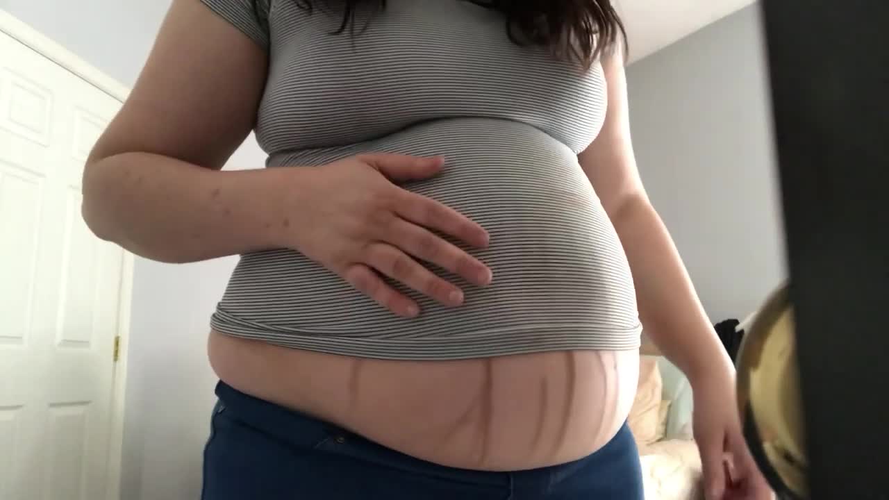With huge belly cream