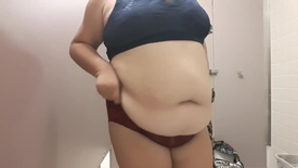 Fat BBW in tight jumpsuit, belly play [720p]
