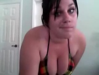 Young Girl bathing suit jiggles and rubs chubby belly
