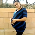 Big pregnant lady in blue stripes