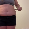 11-Chubby girl making her own double belly