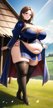 colorful solo1girl skindentation zettai ryouiki belly plump fat light smile midriff cleavage huge breasts large breasts huge chest disheveled hair dy s-2048369198